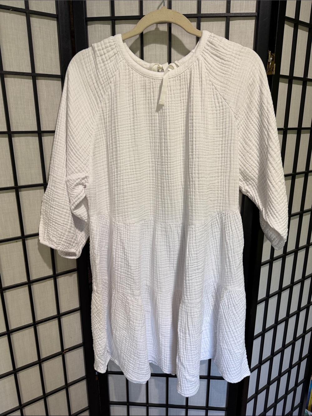 Alice Walk Organic Cotton White Tunic Top Three-Quarter Sleeve Nantucket NEW